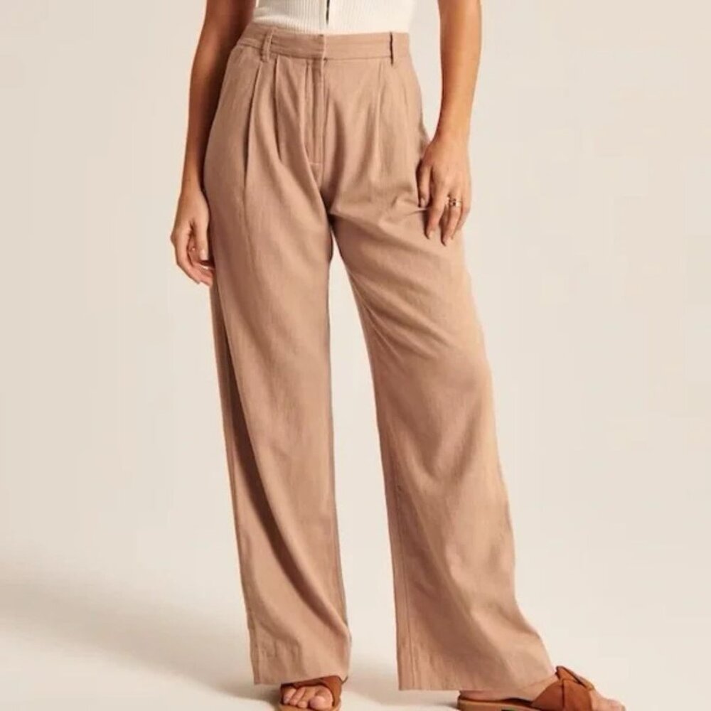 Abercrombie & Fitch Linen-Blend Tailored Wide Leg Pant Size M, Brown
